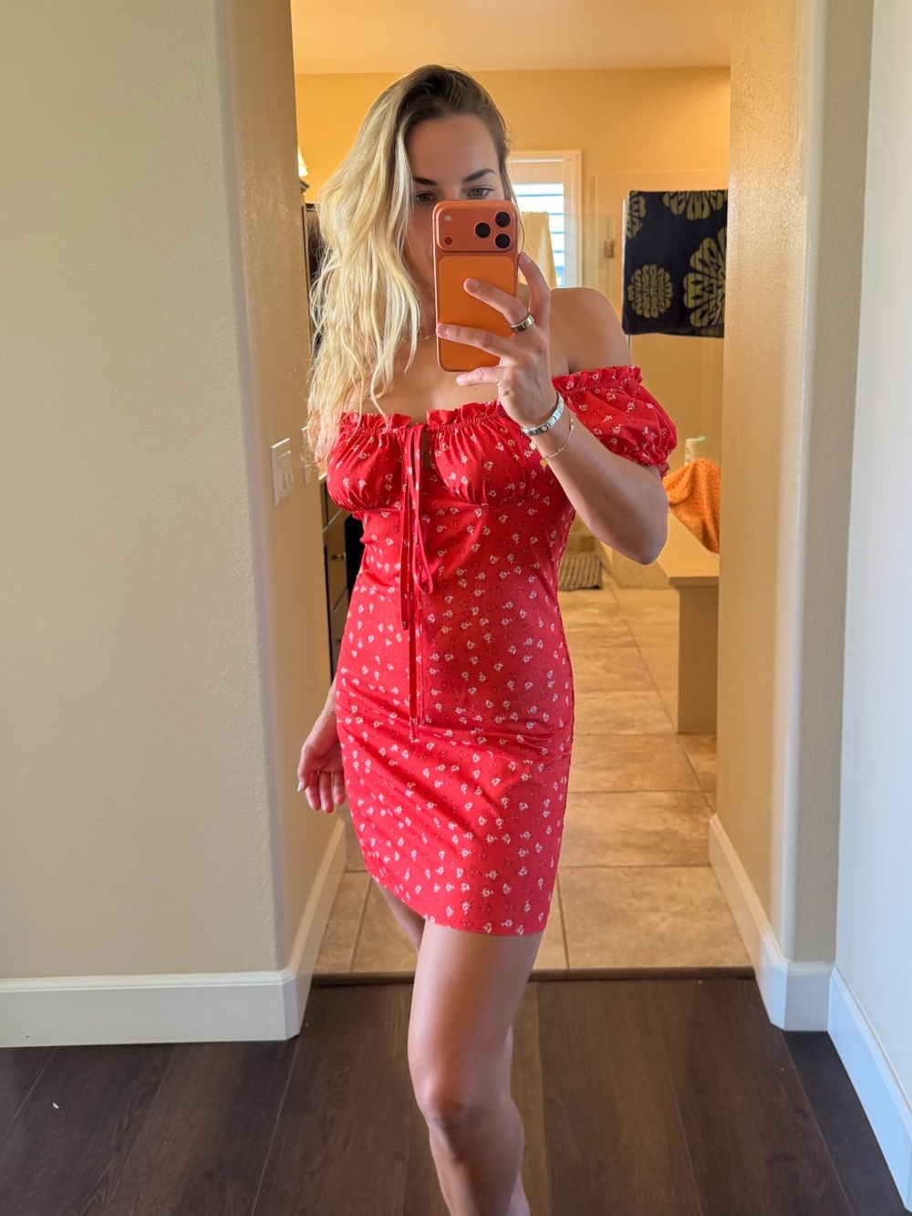 SUPER HOT 2bella Red Floral Off Shoulder Mini Dress Size M